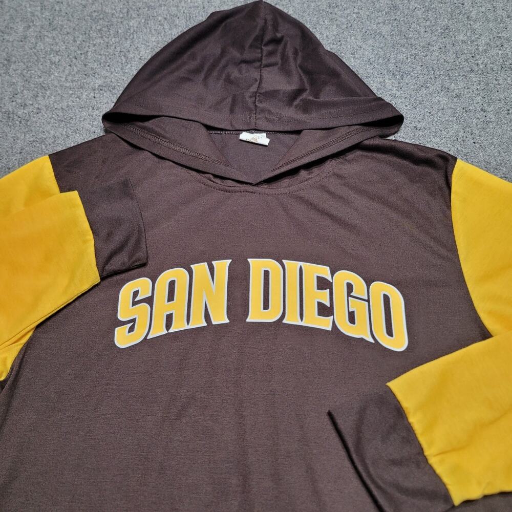 San Diego Padres Hoodie Adult Medium Brown Gold Long Sleeve Shirt SGA Colorblock